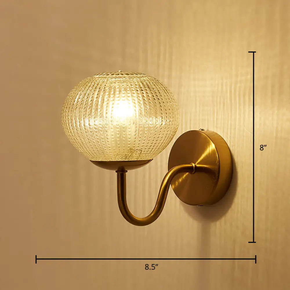 DecorBites™ Postmodern Brass Sconce Bedside Wall Light with Textured Glass Shade - 1-Bulb Ball Shaped Lamp