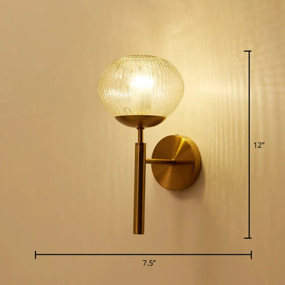 DecorBites™ Postmodern Brass Sconce Bedside Wall Light with Textured Glass Shade - 1-Bulb Ball Shaped Lamp