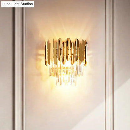 DecorBites™ Postmodern Brass Tiered Flush Wall Sconce with Crystal Lighting - Ideal for Bedroom