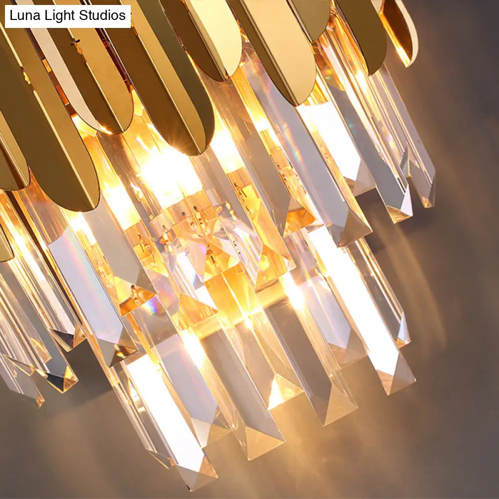 DecorBites™ Postmodern Brass Tiered Flush Wall Sconce with Crystal Lighting - Ideal for Bedroom