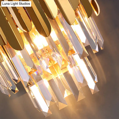 DecorBites™ Postmodern Brass Tiered Flush Wall Sconce with Crystal Lighting - Ideal for Bedroom