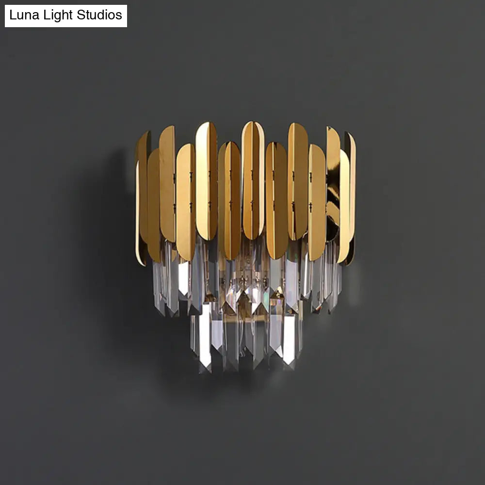 DecorBites™ Postmodern Brass Tiered Flush Wall Sconce with Crystal Lighting - Ideal for Bedroom