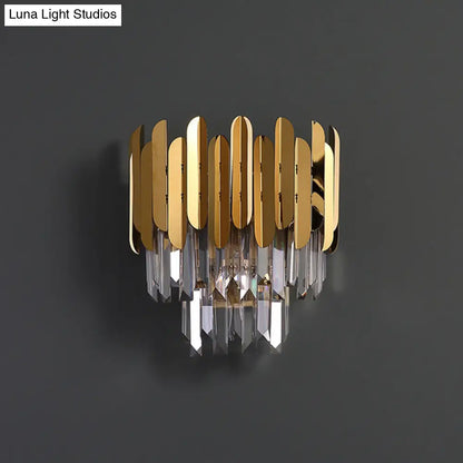DecorBites™ Postmodern Brass Tiered Flush Wall Sconce with Crystal Lighting - Ideal for Bedroom