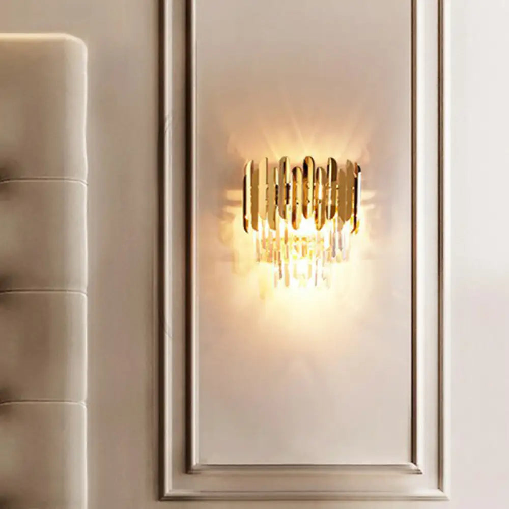DecorBites™ Postmodern Brass Tiered Flush Wall Sconce with Crystal Lighting - Ideal for Bedroom