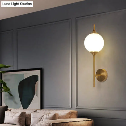 DecorBites™ Postmodern Brass Wall Sconce: White Glass Geometric Wall Lighting for Living Room