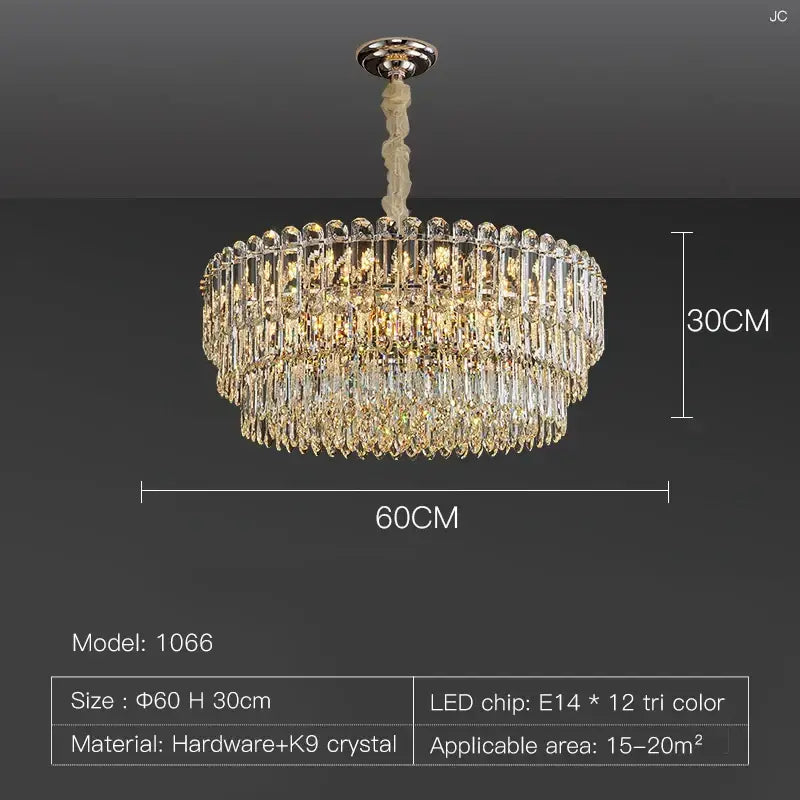 Postmodern clear and gold crystal chandelier dining room