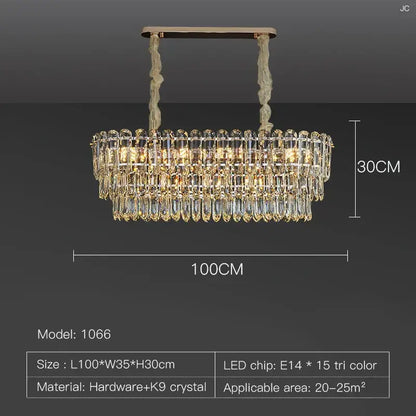 Postmodern clear and gold crystal chandelier dining room
