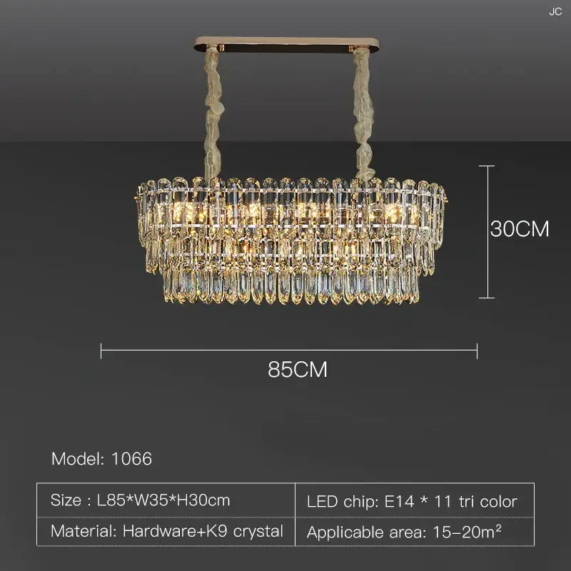 Postmodern clear and gold crystal chandelier dining room