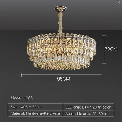 Postmodern clear and gold crystal chandelier dining room