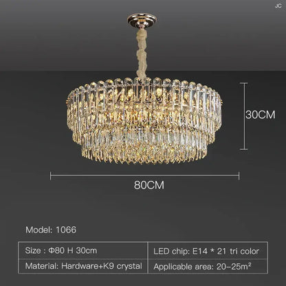 Postmodern clear and gold crystal chandelier dining room