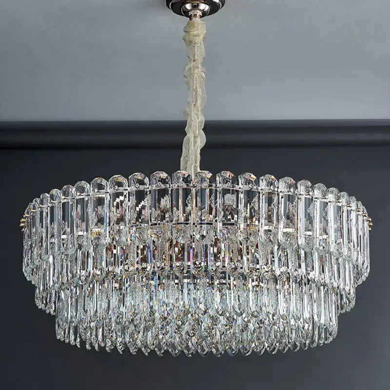 Postmodern clear and gold crystal chandelier dining room