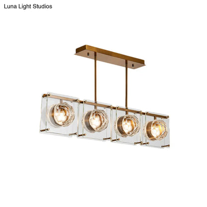 DecorBites™ Postmodern Clear Crystal Gold Hanging Kitchen Island Light