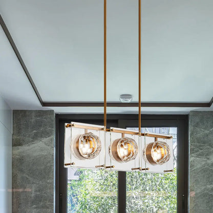 DecorBites™ Postmodern Clear Crystal Gold Hanging Kitchen Island Light