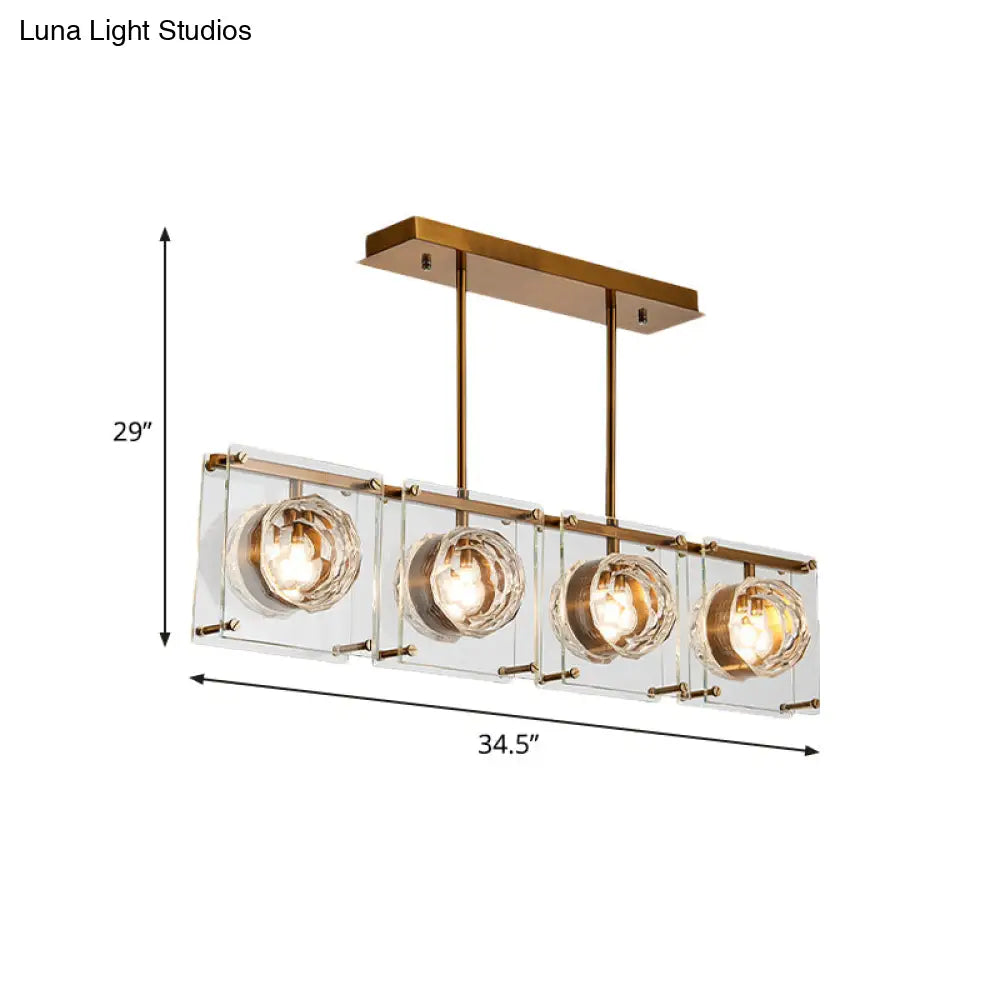 DecorBites™ Postmodern Clear Crystal Gold Hanging Kitchen Island Light
