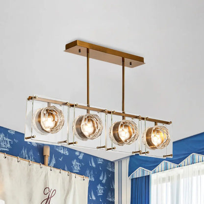 DecorBites™ Postmodern Clear Crystal Gold Hanging Kitchen Island Light