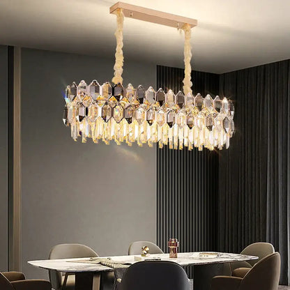 Postmodern clear & dark tiered crystal chandelier living room
