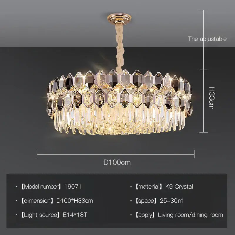 Postmodern clear & dark tiered crystal chandelier living room
