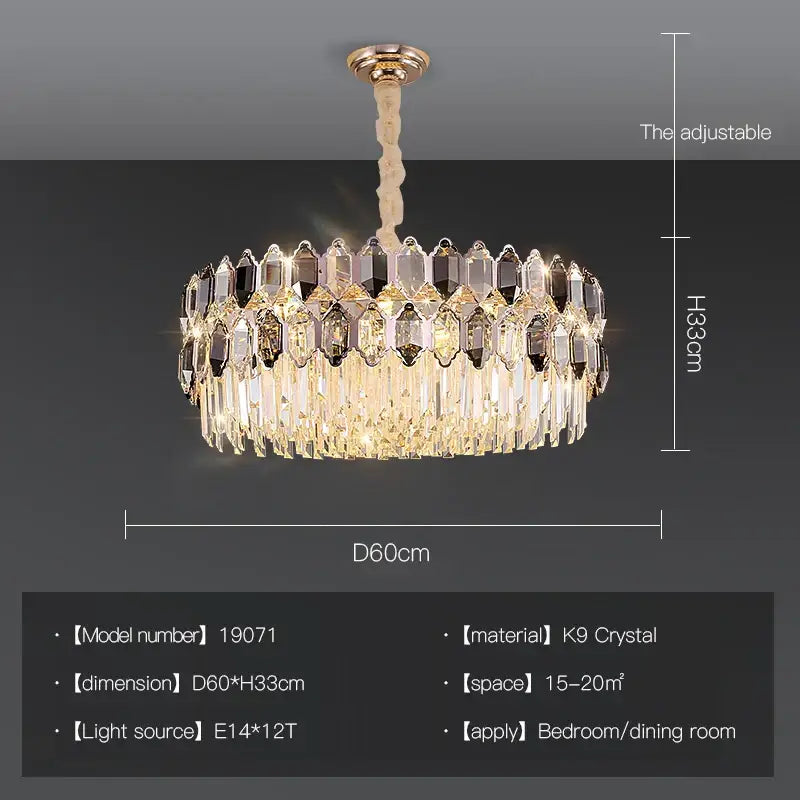 Postmodern clear & dark tiered crystal chandelier living room