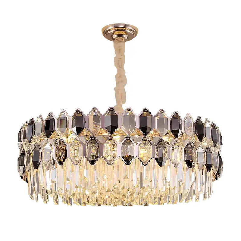 Postmodern clear & dark tiered crystal chandelier living room