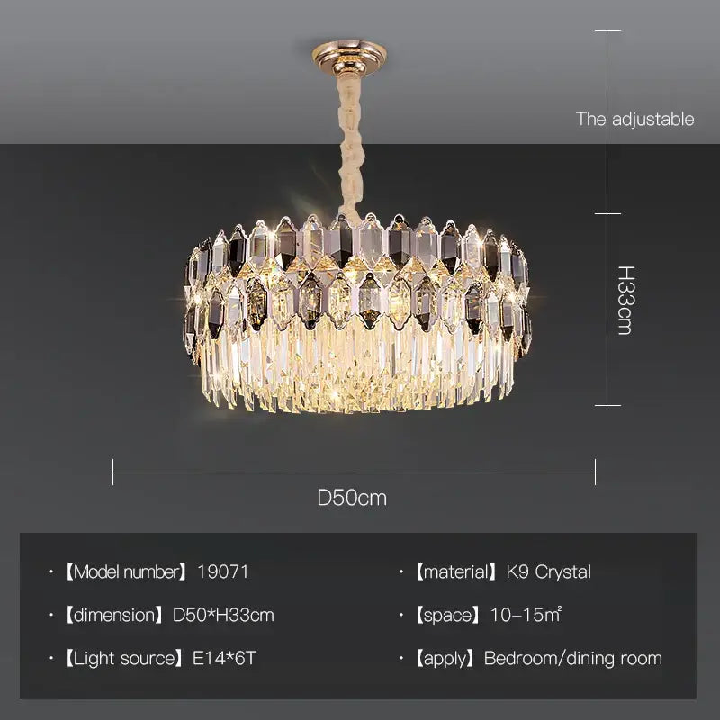 Postmodern clear & dark tiered crystal chandelier living room