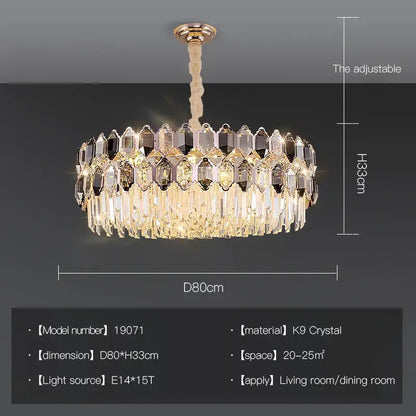 Postmodern clear & dark tiered crystal chandelier living room