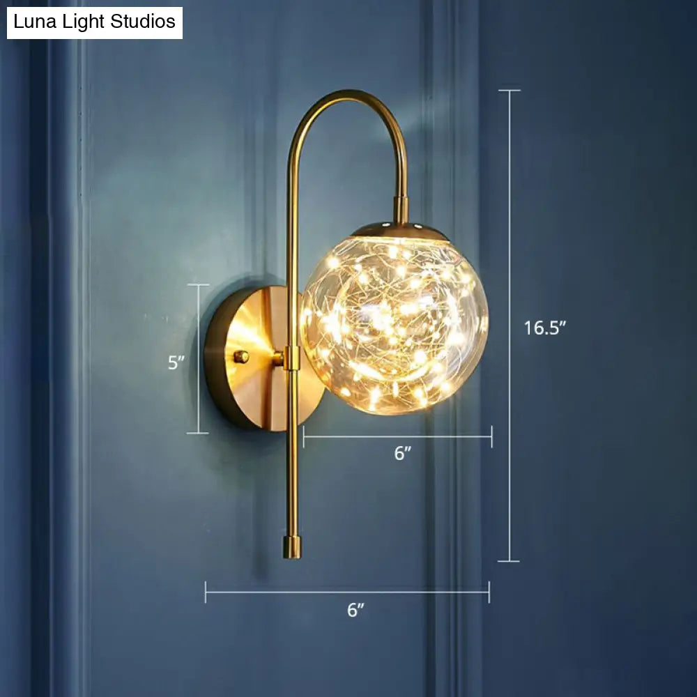 DecorBites™ Postmodern Clear Glass Gold Wall Sconce with LED Starry Light Bulbs in Ball Shape