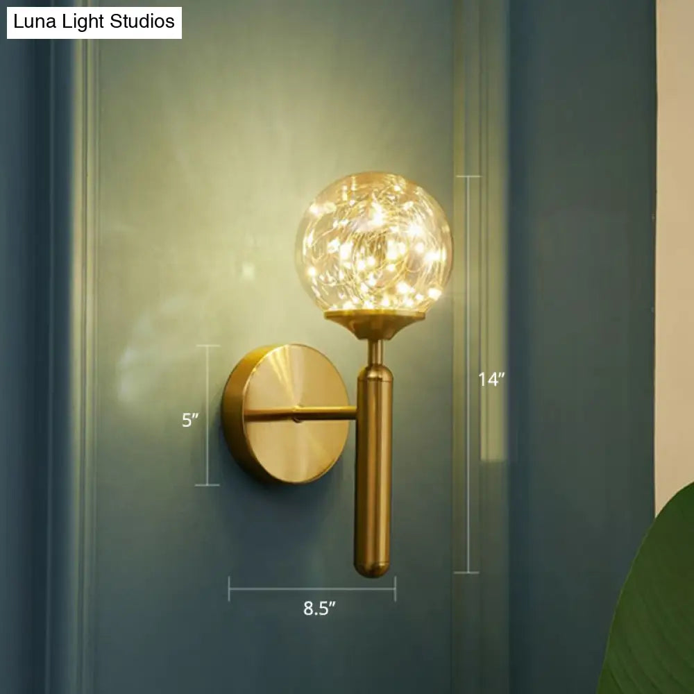 DecorBites™ Postmodern Clear Glass Gold Wall Sconce with LED Starry Light Bulbs in Ball Shape