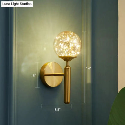 DecorBites™ Postmodern Clear Glass Gold Wall Sconce with LED Starry Light Bulbs in Ball Shape