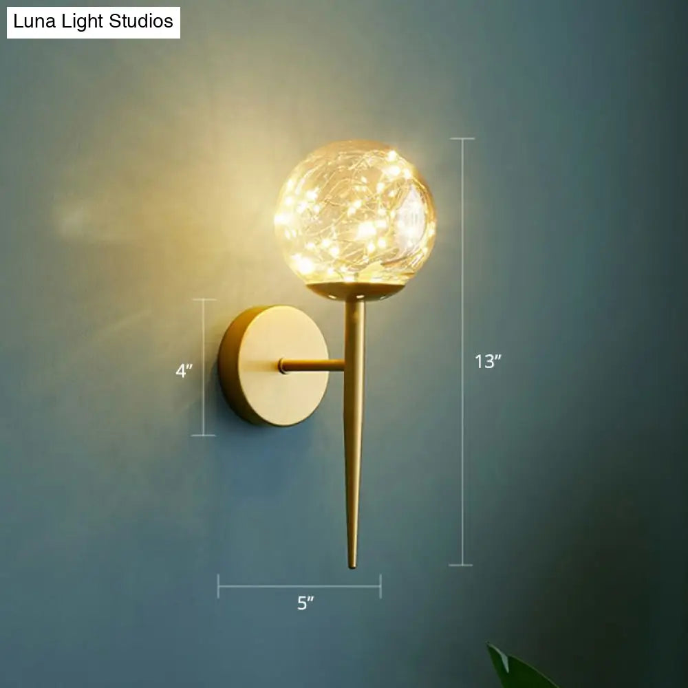 DecorBites™ Postmodern Clear Glass Gold Wall Sconce with LED Starry Light Bulbs in Ball Shape