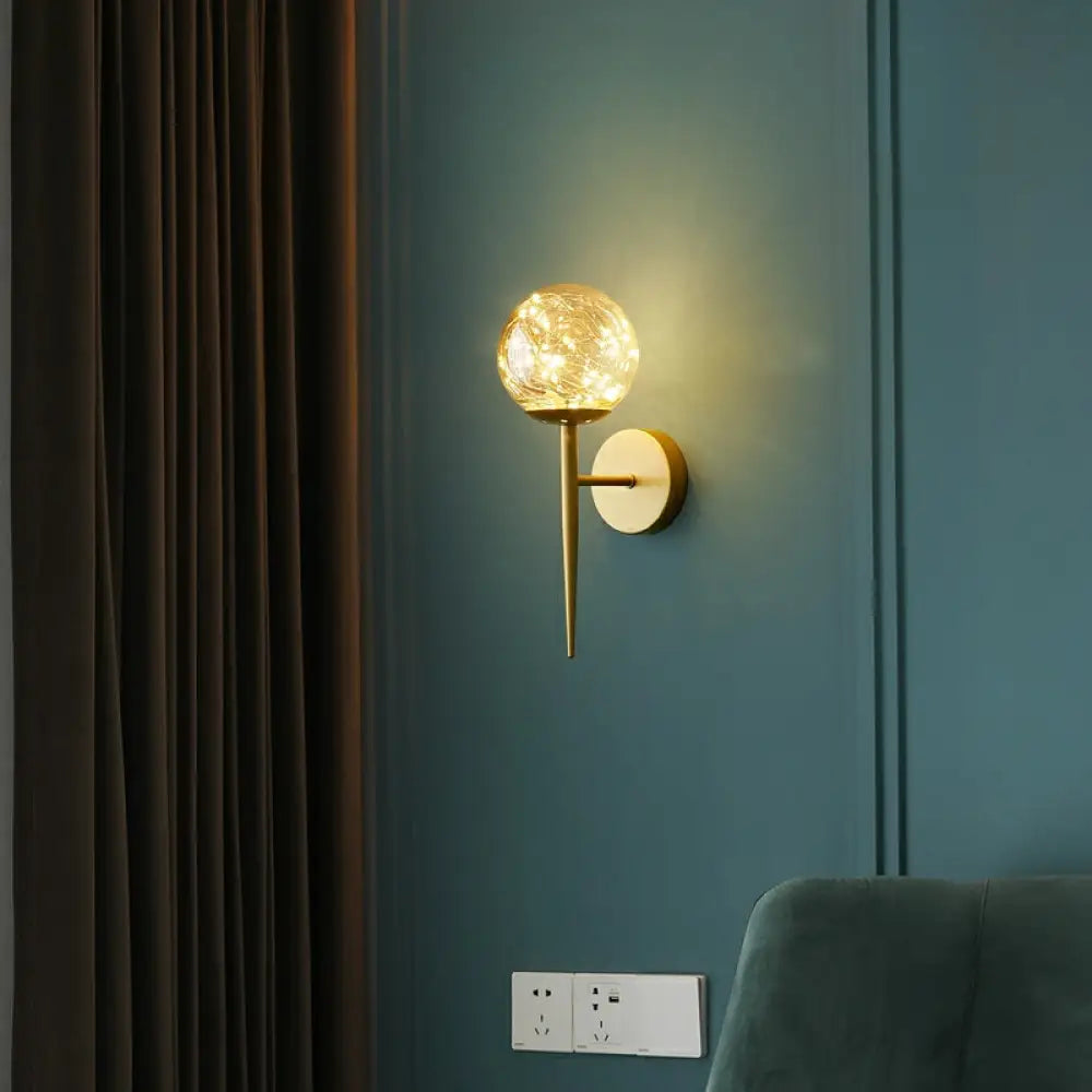 DecorBites™ Postmodern Clear Glass Gold Wall Sconce with LED Starry Light Bulbs in Ball Shape