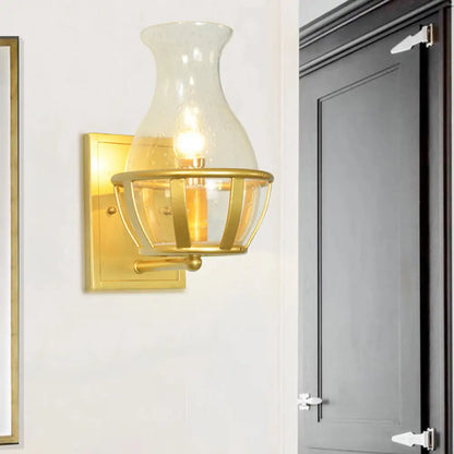 DecorBites™ Postmodern Clear Glass Vase Sconce Light Fixture - Gold Wall Mounted Lamp with Basket Base
