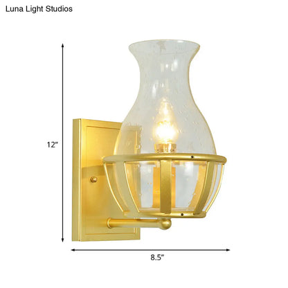 DecorBites™ Postmodern Clear Glass Vase Sconce Light Fixture - Gold Wall Mounted Lamp with Basket Base