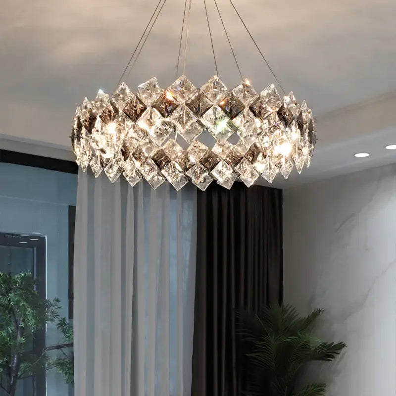 Postmodern clear & smoky crystal chandelier living room