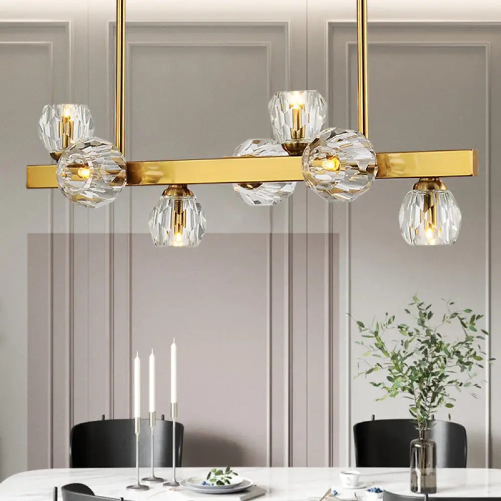 DecorBites™ Postmodern Crystal Ball Pendant - Gold Branch Design | 7-Light Island Lighting for Dining Room Ceiling