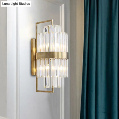 DecorBites™ Postmodern Crystal Block Wall Sconce in Gold with 2 Cylinder Lights - Ideal for Corridors