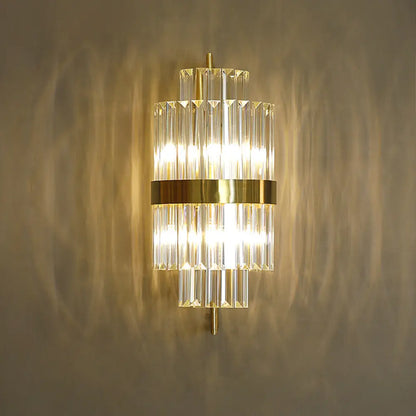 DecorBites™ Postmodern Crystal Block Wall Sconce in Gold with 2 Cylinder Lights - Ideal for Corridors