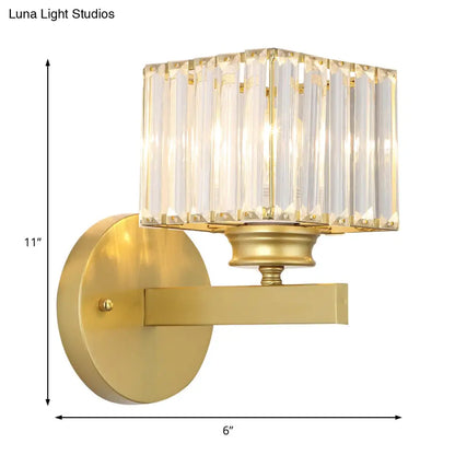 DecorBites™ Postmodern Crystal Block Wall Sconce with Brass/Black Backplate for Bedroom