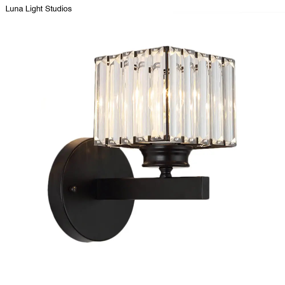 DecorBites™ Postmodern Crystal Block Wall Sconce with Brass/Black Backplate for Bedroom