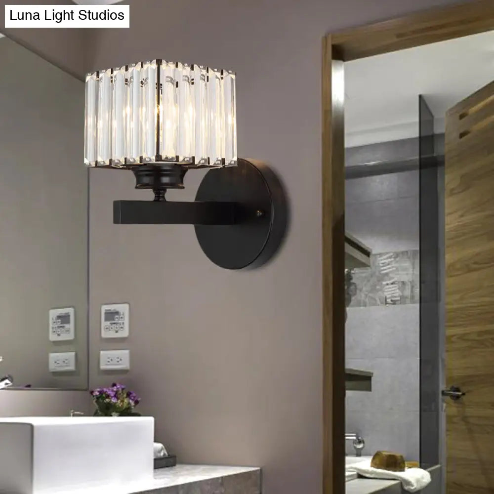 DecorBites™ Postmodern Crystal Block Wall Sconce with Brass/Black Backplate for Bedroom