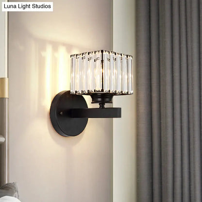 DecorBites™ Postmodern Crystal Block Wall Sconce with Brass/Black Backplate for Bedroom