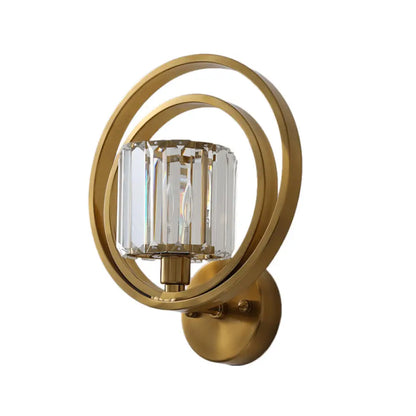 DecorBites™ Postmodern Crystal Drum Wall Mount Sconce Light with Brass Orb Frame