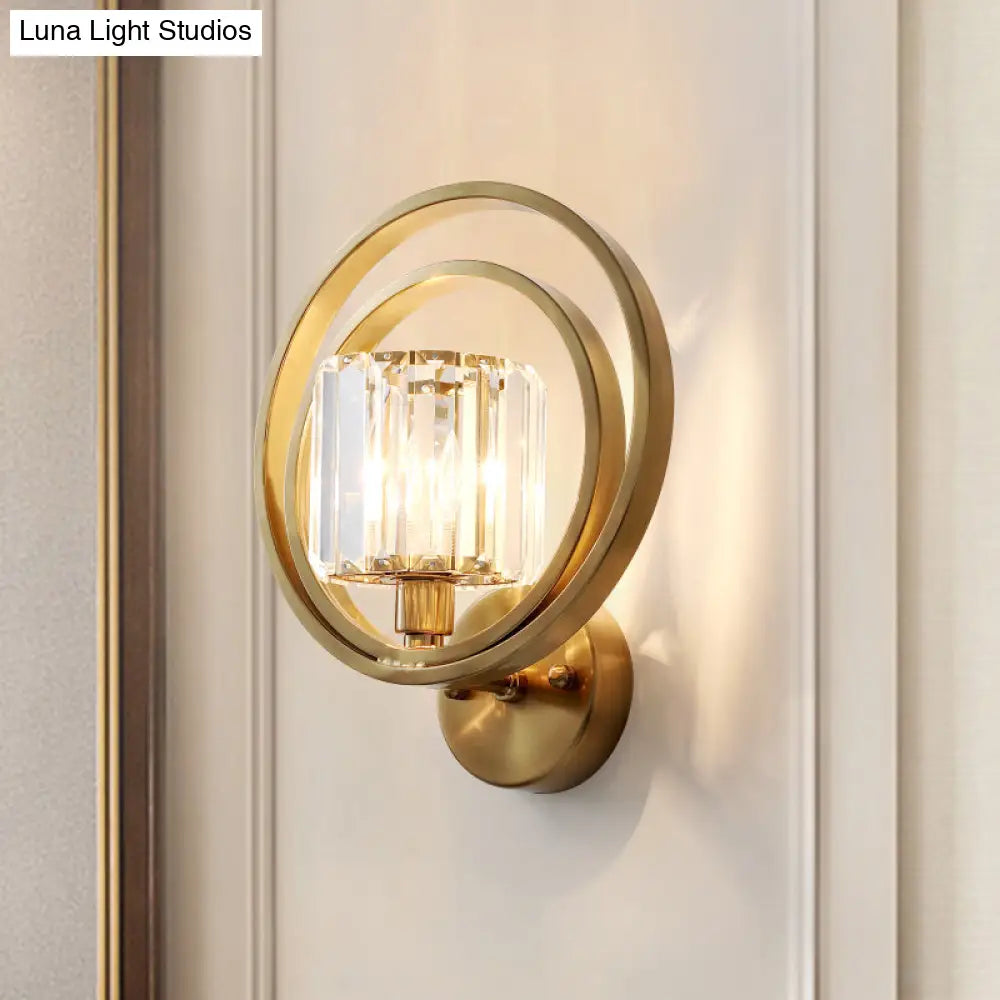 DecorBites™ Postmodern Crystal Drum Wall Mount Sconce Light with Brass Orb Frame