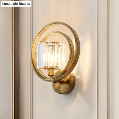 DecorBites™ Postmodern Crystal Drum Wall Mount Sconce Light with Brass Orb Frame