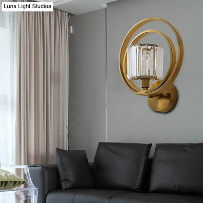 DecorBites™ Postmodern Crystal Drum Wall Mount Sconce Light with Brass Orb Frame