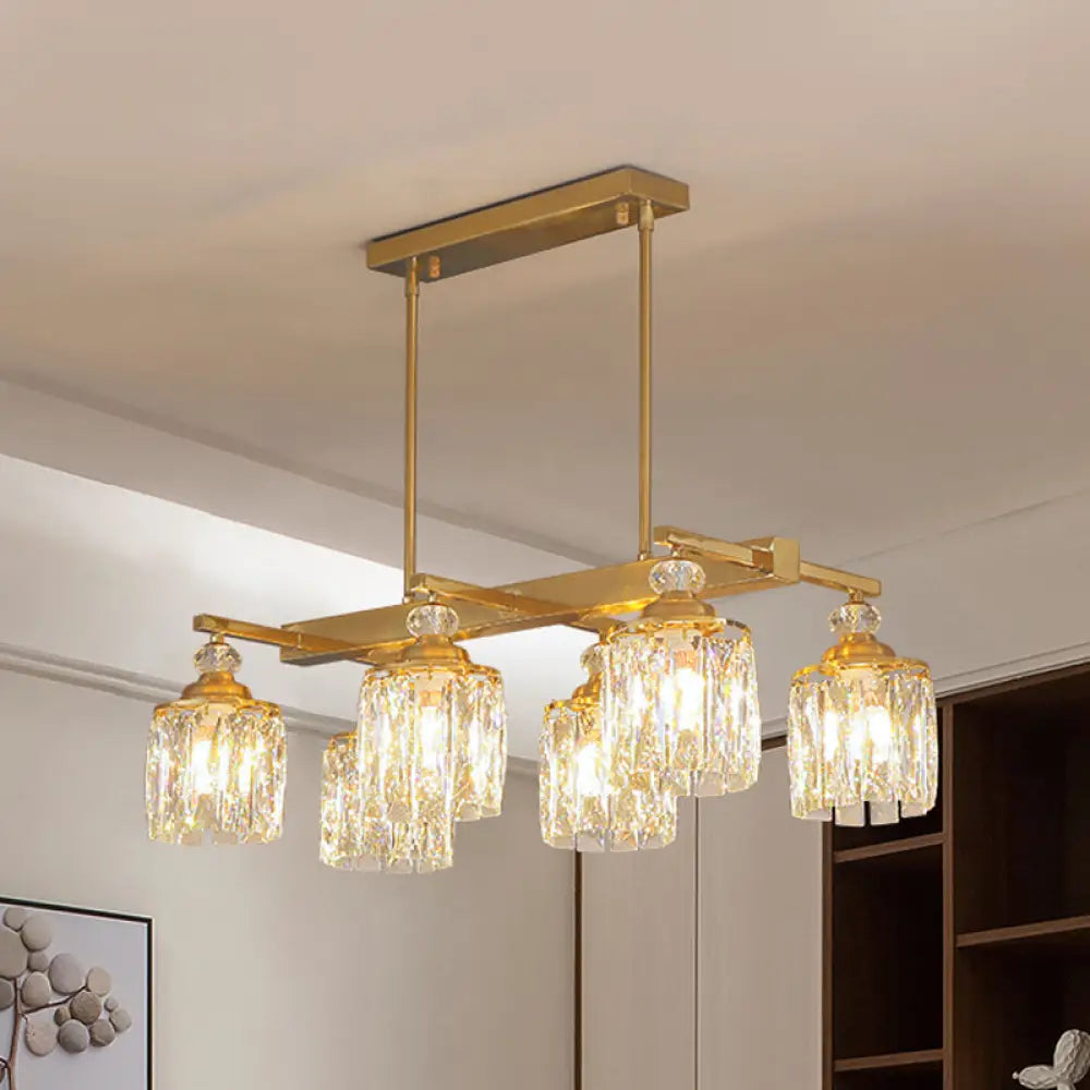 DecorBites™ Postmodern Crystal Gold Island Lamp: Beveled 6-Head Cylinder Hanging Light Fixture