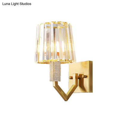 DecorBites™ Postmodern Crystal Prism Gold Wall Sconce with Clear Tapered Shade - 1-Light Wall Mount Fixture