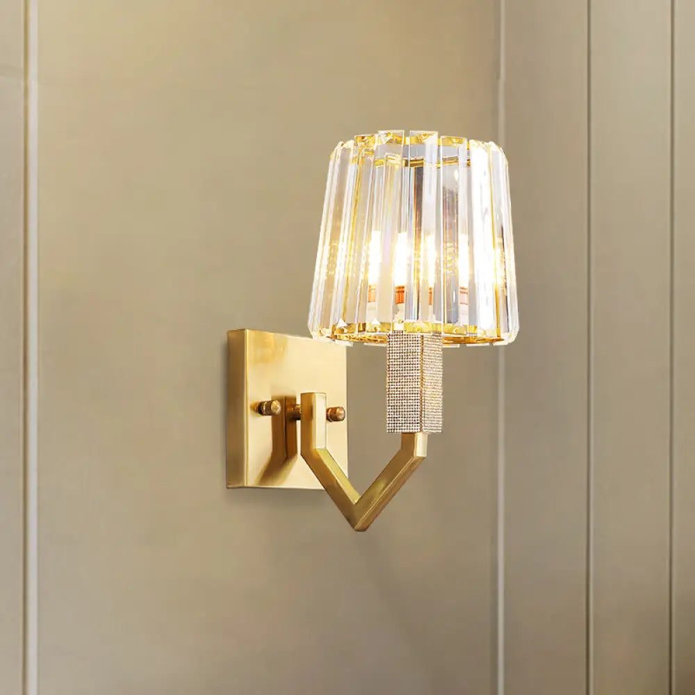 DecorBites™ Postmodern Crystal Prism Gold Wall Sconce with Clear Tapered Shade - 1-Light Wall Mount Fixture