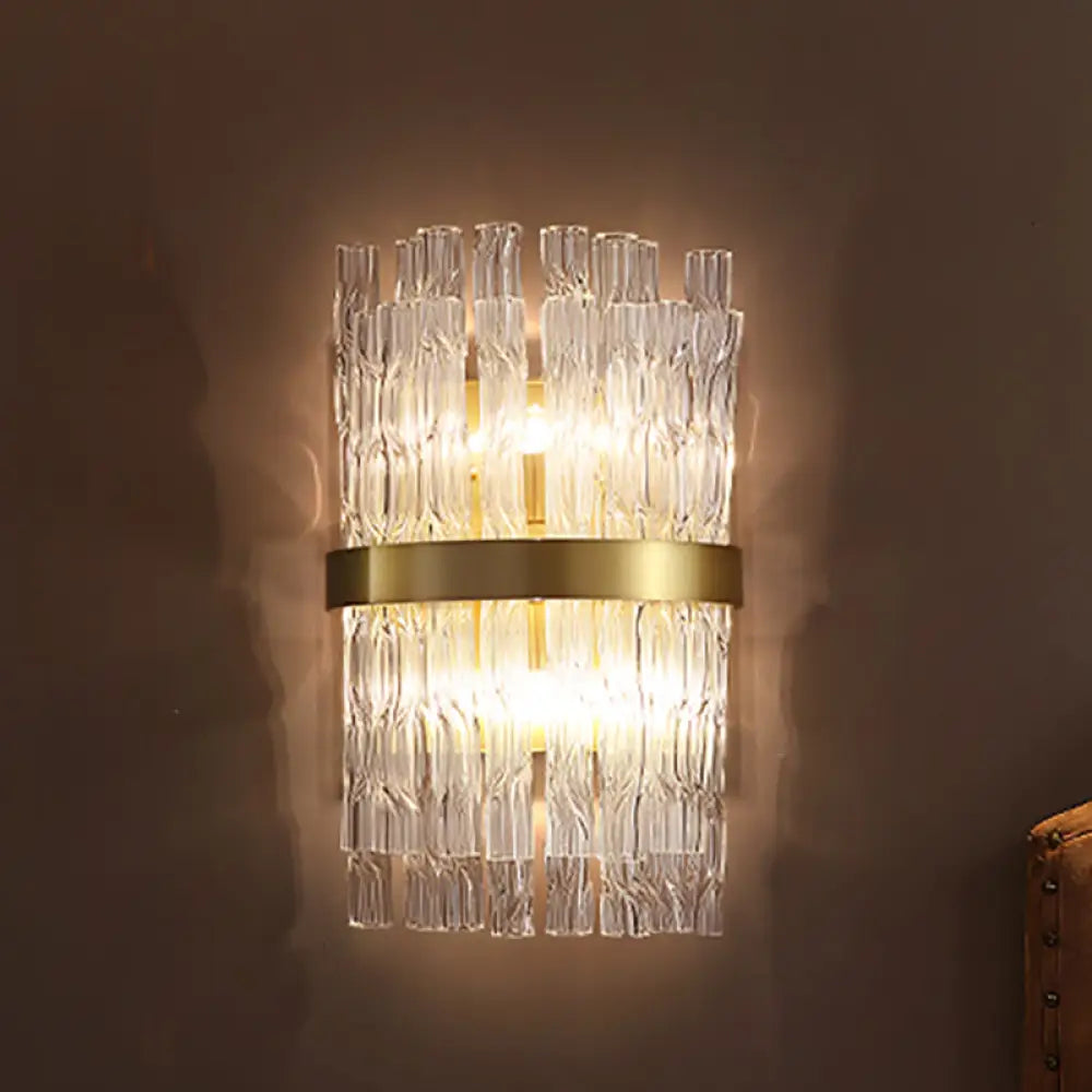 DecorBites™ Postmodern Crystal Rod Brass Sconce Light - Half-Cylinder Wall Fixture