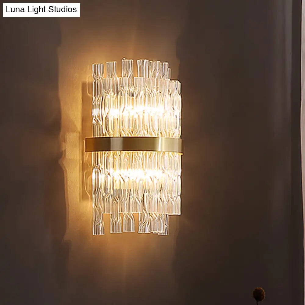 DecorBites™ Postmodern Crystal Rod Brass Sconce Light - Half-Cylinder Wall Fixture