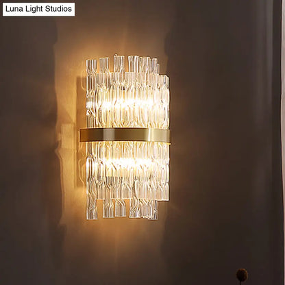 DecorBites™ Postmodern Crystal Rod Brass Sconce Light - Half-Cylinder Wall Fixture